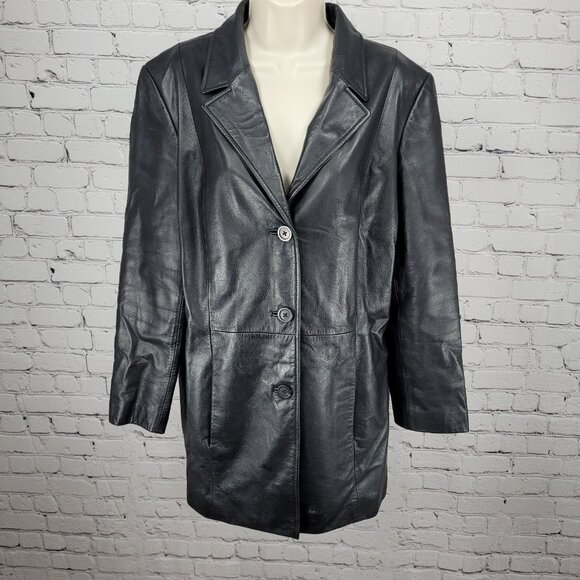 Preston & York Black Genuine Leather Buttoned Pockets Jacket Size Medium M - Picture 1 of 16